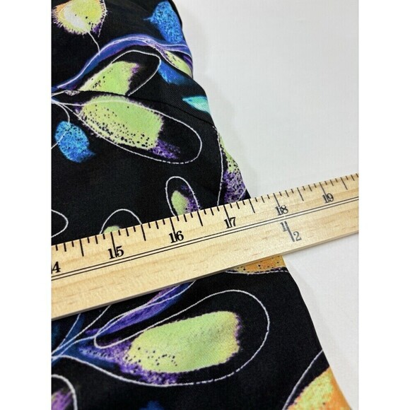 Loup Silk Dress 42 Black Bright Print V-neck Midi Side Zip Sleeveless French - Picture 6 of 13
